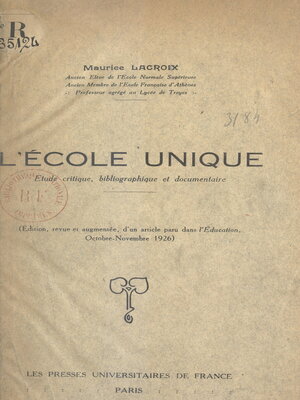 cover image of L'école unique
